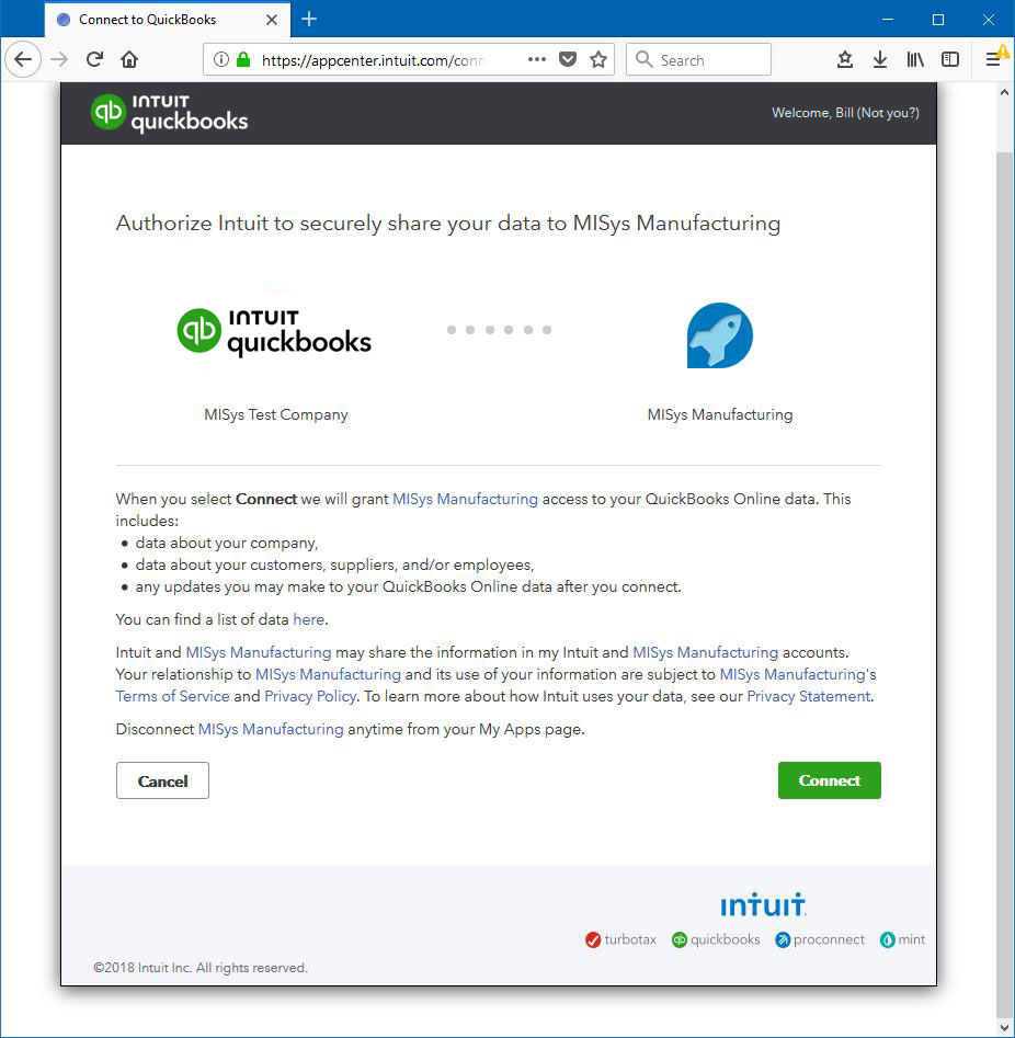 Connect  into QuickBooks Online